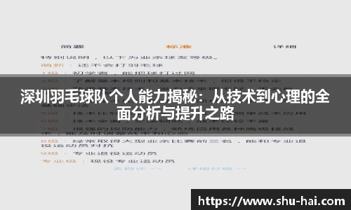 深圳羽毛球队个人能力揭秘：从技术到心理的全面分析与提升之路
